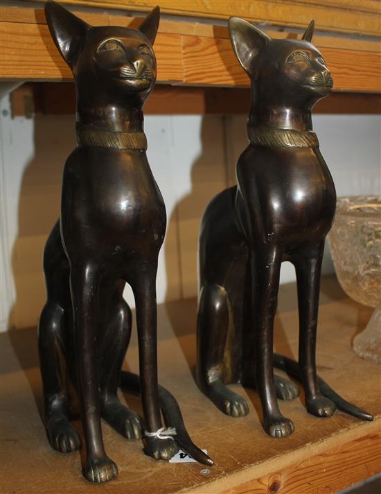 Pair Egyptian style bronze cats